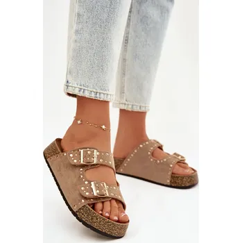 Dámské žabky Dámské pantofle se zlatými sponkami a knoflíky Khaki Tervina 36