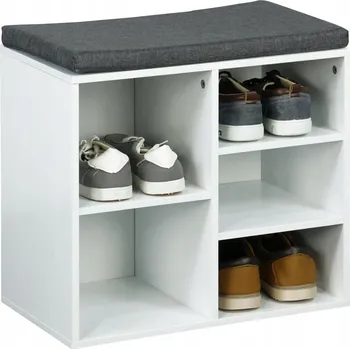 Botník Policový sedací botník s šedým podsedákem, bílý