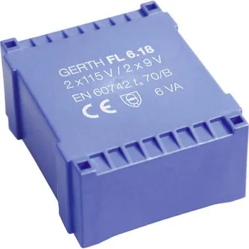 Transformátor Gerth FL6.18 transformátor do DPS 2 x 115 V 2 x 9 V/AC 6 VA 333 mA