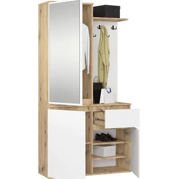 Předsíňová stěna MOB Předsíňová sestava Akord Enteruno (dub artisan + bílá) (se zrcadlem)