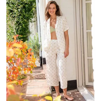 Dámské pyžamo Mušelínové pyžamose 7/8 kalhotami a potiskem režná/khaki 48