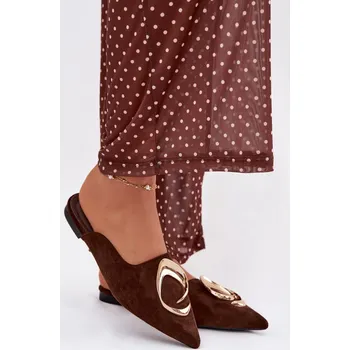 Dámské žabky Dámské pantofle Mule s ozdobným zlatým detailem Čokoládové Galvella 37