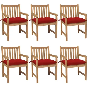 Zahradní židle 6 ks červené podušky masivní teakové dřevo 3073052