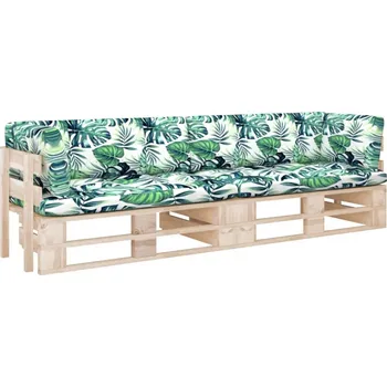 Zahradní pohovka vidaXL 2místn pohovka z palet s poduškami borov dřevo [3066619] Barva: Vzor listí, Barva dřeva: Hnědá