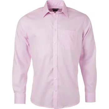 Pánská košile James & Nicholson Košile JN 682, mikro keprová, dlouhý rukáv COT02068204001-light pink S Růžová světlá