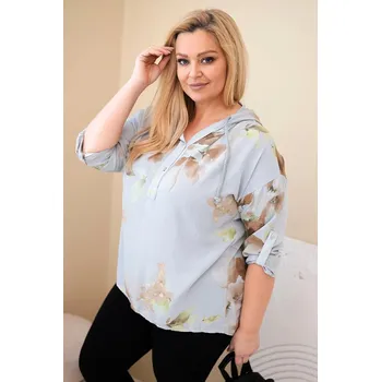 Dámská halenka Dámská blůza Plus Size z viskózy s kapucí a květinovým vzorem šedá UNI