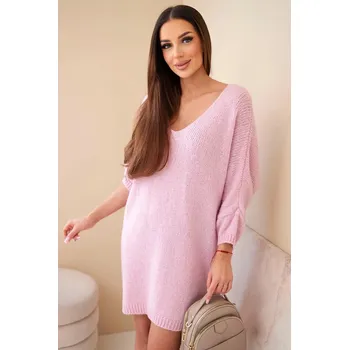 Dámské šaty Dámská plus size vlněná šaty s výstřihem do V světle růžová UNI