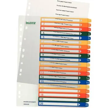 Kartotéka Leitz 1296 rejstřík DIN A4 1-20 polypropylen vícebarevná 20 karet extra široké , lze popsat pomocí počítače 12960000