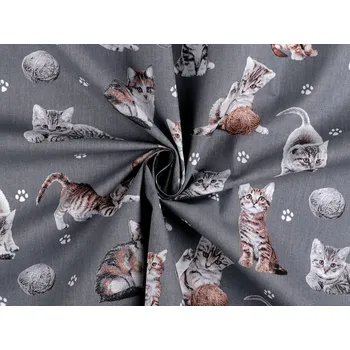 Bavlněná látka kočky METRÁŽ - 2 (22280-2) šedá