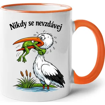 Keramický hrnek Nikdy se nevzdávej, Barva Oranžová, Velikost 330 ml, Canvas Keramický hrnek s barevným uchem Bezvatriko.cz 3156