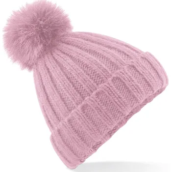 Pracovní přilba Beechfield Čepice B 413 s bambulí, pletená COT530413y3599-dusky pink UNI Růžová dusty