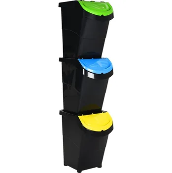 Odpadkový koš Stohovatelné odpadkové koše s víky 3 ks černé PP 120 l - 8720845818128