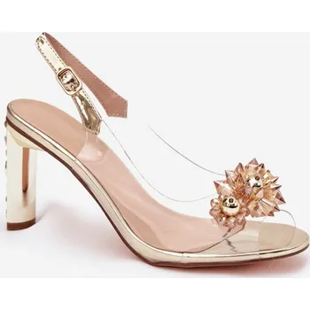 Dámská obuv Průhledné sandály na podpatku s ozdobami D&A MR52-232 zlaté 36