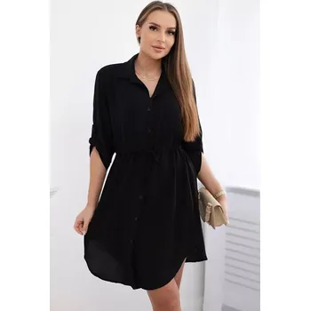 Dámské šaty Šaty se zapínáním na knoflíky a zavazováním v pase černý UNI