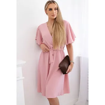 Dámské šaty Šaty s vrstveným výstřihem tmavě pudrově růžová UNI