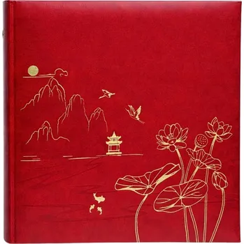Fotoalbum zasouvací na 200 fotografií 10x15 šitý popisovací Lotus červený