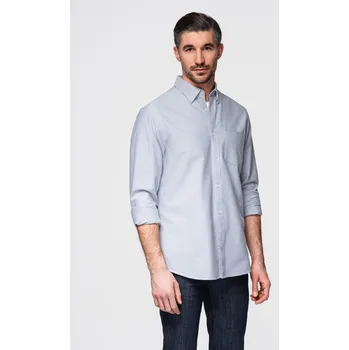 Elegantní pánská oxfordská košile s výšivkou a kapsou - modrá V1 OM-SHOS-0173 - S