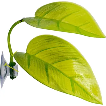 Teraristika Plastový dvojlist s přísavkou pro plazy, dekorace do terária, místo pro vyhřívání a odpočinek zelená