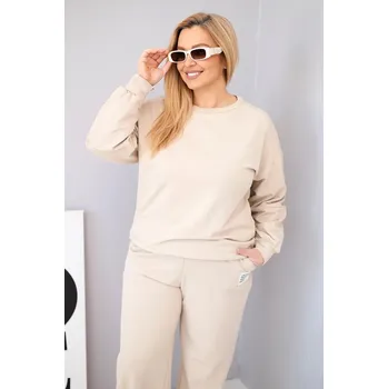 Dámská halenka Dámský komplet Plus Size bavlněný s volnou mikinou a kalhotami s širokým nohavicí béžový UNI
