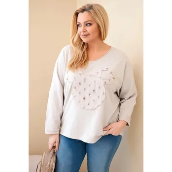 Dámská halenka Dámská bavlněná blůza Plus Size s výstřihem do V béžová UNI