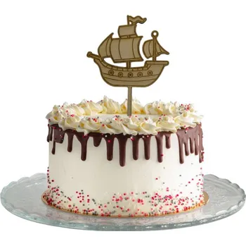 Dřevěný zápich Plachetnice (koráb) z březové překližky | dekorace na dorty, kytice a aranžmá