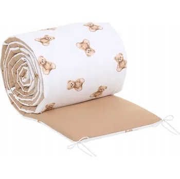 Příslušenství pro dětskou postel a kolébku Ochranný mantinel do postýlky 180x30 cm BABYMAM PREMIUM - Medvídek Teddy - bílý/skořicový