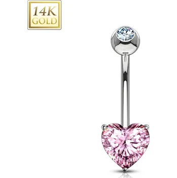 Piercing Šperky4U Zlatý piercing do pupíku - srdíčko, Au 585/1000 - ZL01087P-WG