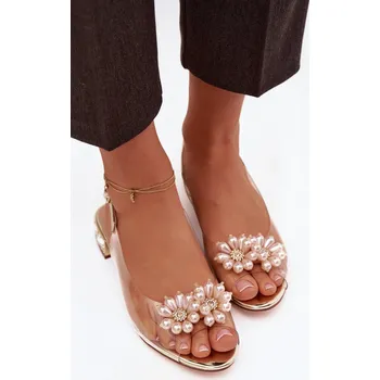 Dámská obuv Průhledné sandály na nízkém podpatku s ozdobnými detaily D&A MR52-229 Zlaté 36