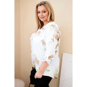 Dámská halenka Dámská blůza Plus Size z viskózy s kapucí a květinovým vzorem bílá UNI