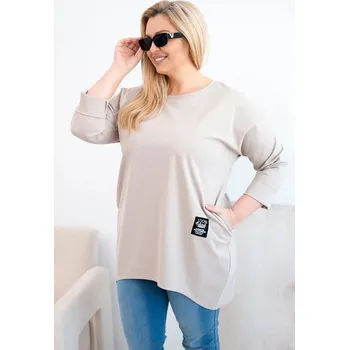 Dámská halenka Dámská blůza Plus Size s delším zadním dílem a dlouhým rukávem tmavě béžová UNI