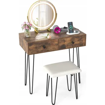 Toaletní stolek Toaletní Stolek Costway odstíny hnědé matné 80 x 76 x 40 cm