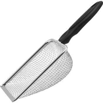 Teraristika Nerezová síťová lopatka 27,5 x 10 x 5 cm pro plazy, kovová lopatka na čištění terária, s rozměry oček 2,8 x 2,8 mm