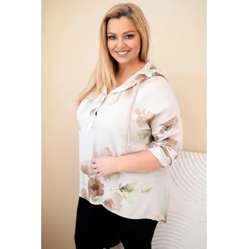 Dámská halenka Dámská blůza Plus Size z viskózy s kapucí a květinovým vzorem béžová UNI