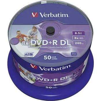 Optické médium Verbatim 43703 DVD plus R DL 8.5 GB 50 ks vřeteno s potiskem