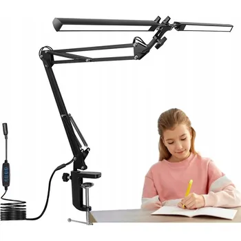 Lampička LED Kancelářská lampa rýsovací s dvojitým ramenem na stůl, školní, VÝKONNÁ, 3 barvy