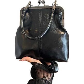 Kabelka Dámská kabelka vintage styl 19 x 5 x 20 cm Elegantní menší taška přes rameno Umělá kůže a polyester černá