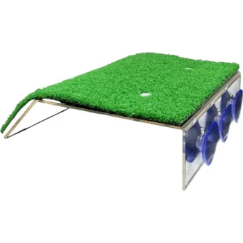 Teraristika Plošina pro želvy 12 x 10 x 5,2 cm s umělou trávou, akvarijní dekorace s přísavkami, lezecká rampa pro plazy, platforma pro želvy a obojživelníky