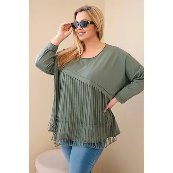 Dámská halenka Dámská bavlněná blůza Plus Size s třásněmi khaki UNI