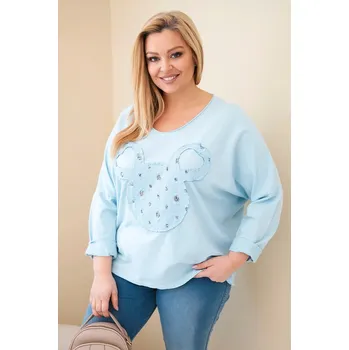 Dámská halenka Dámská bavlněná blůza Plus Size s výstřihem do V modrá UNI