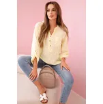 Lněná dámská halenka s květinovým vzorem, dlouhými rukávy a knoflíky Žlutá Barva: Žlutý, Velikost: universal