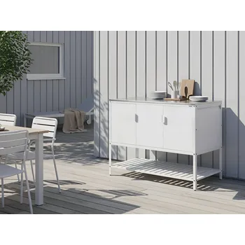 Kuchyňská linka Venkovní kuchyňská linka bílá nerezová ocel třídveřová skříňka s horní částí zahradní kuchyně jídelna Beliani