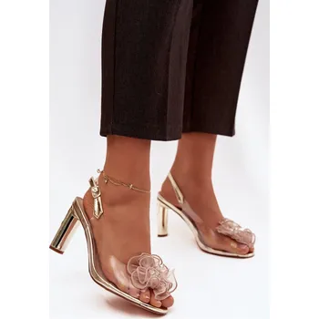 Dámská obuv Sandály na podpatku s ozdobou a krystaly D&A MR52-236 zlaté 37