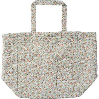 Ib Laursen Prošívaná bavlněná taška Light blue / Rust flowers