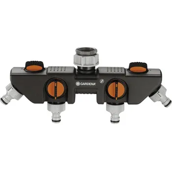 Zavlažovač GARDENA 08194-20 08194-20 4cestný rozdělovač rychlospojka, 26,44 mm (3/4) vnější závit, 33,25 mm (1) vnější závit s regulačním ventilem