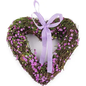 umělá květina Proutěné srdce 20x20 cm - přírodní tm. fialová