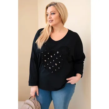 Dámská halenka Dámská bavlněná blůza Plus Size s výstřihem do V černá UNI