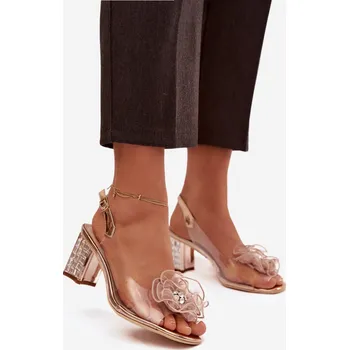 Dámská obuv Sandály na podpatku s ozdobou D&A MR52-238 Růžové zlato 36