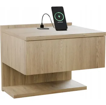 Noční stolek NOČNÍ STOLEK ZÁVĚSNÁ TORRO S PORTEM USB A USB C ŠUPLÍK POLICE 35X32X30 CM