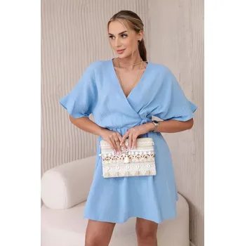 Dámské šaty Mušelínové šaty s pasem modrý UNI