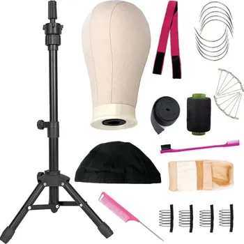 Kadeřnické nůžky Stojan na paruky obvod hlavy 55,8 cm, výška 31 cm s jehlami, nití, hřebínky, parukovými čepicemi, nastavitelný držák pro salony a domácí použití